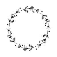 Christmas wreath Round Frames set hand drawn doodles. Vector illustration