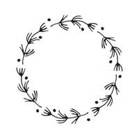 Christmas wreath Round Frames set hand drawn doodles. Vector illustration