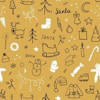 New Year and Christmas seamless pattern, hand drawn doodles Seamless Pattern. Background Vector Illustration