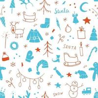 New Year and Christmas seamless pattern, hand drawn doodles Seamless Pattern. Background Vector Illustration