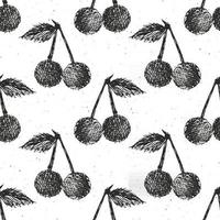 Cherries hand drawn seamless pattern, fruits background vector illustration.