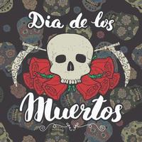 día de los muertos, cita de letras con calavera y rosas dibujadas a mano, etiqueta vintage, diseño de tipografía o estampado de camisetas, ilustración vectorial vector