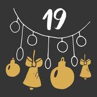 Christmas advent calendar. Hand drawn elements and numbers. Winter holidays calendar card design, Vector illustration