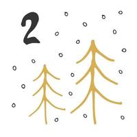 Christmas advent calendar. Hand drawn elements and numbers. Winter holidays calendar card design, Vector illustration