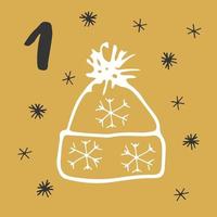 Christmas advent calendar. Hand drawn elements and numbers. Winter holidays calendar card design, Vector illustration