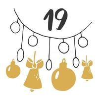 Christmas advent calendar. Hand drawn elements and numbers. Winter holidays calendar card design, Vector illustration