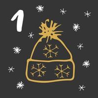 Christmas advent calendar. Hand drawn elements and numbers. Winter holidays calendar card design, Vector illustration