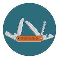 Multifunctional pocket knife icon. Hiking and camping equipment tool, vector illustration isolated on white