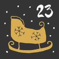 Christmas advent calendar. Hand drawn elements and numbers. Winter holidays calendar card design, Vector illustration