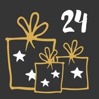 Christmas advent calendar. Hand drawn elements and numbers. Winter holidays calendar card design, Vector illustration