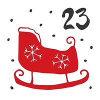 Christmas advent calendar. Hand drawn elements and numbers. Winter holidays calendar card design, Vector illustration