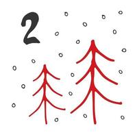 Christmas advent calendar. Hand drawn elements and numbers. Winter holidays calendar card design, Vector illustration