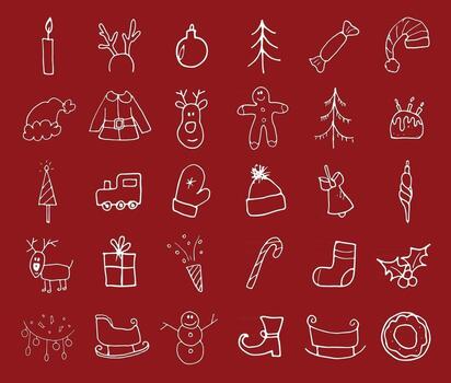 iconos de navidad y año nuevo garabatos dibujados a mano, ilustración vectorial vector