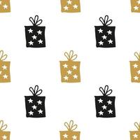 regalo de patrones sin fisuras, cajas de regalo dibujadas a mano fondo de garabatos, ilustración vectorial vector