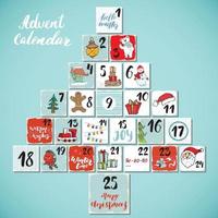 Christmas advent calendar. Hand drawn elements and numbers. Winter holidays calendar cards set design, Vector illustration