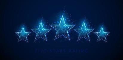 Low poly 5  stars raiting. Abstract blue stars.