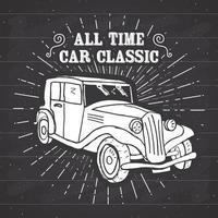 Classic car vintage label, Hand drawn sketch, grunge textured retro badge, typography design t-shirt print, vector illustration