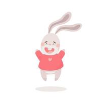 Cute cartoon easter bunny jumping happy up vector illustration on white background