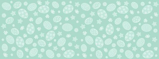 lindo dibujado a mano patrón horizontal de pascua con flores mariposas huevos de pascua hermoso fondo ideal para tarjetas de pascua banner papel tapiz diseño vectorial vector