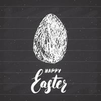 Happy Easter hand drawn greeting card with lettering and sketched grunge egg label. Retro vintage holiday vector illustration.