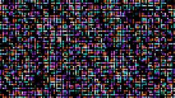 animación abstracto rojo naranja amarillo violeta aqua azul pequeño punto luz partículas patrón forma de onda oscilación, visualización tecnología de onda fondo de superficie digital video