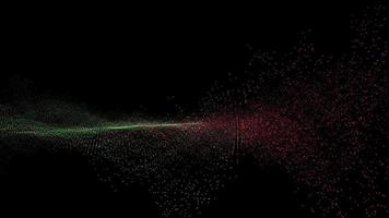 futuristischer abstrakter Regenbogen Millionen Partikel Glitzerwellenform Dimensionsschwingung, Visualisierungswellentechnologie digitaler Violettton am Ende