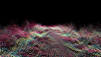 Oscillation de boule de forme d'onde jaune cyan rouge abstrait futuriste, surface numérique de technologie d'onde de visualisation video