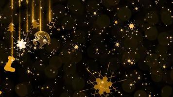 O tema do natal tem um mundo digital com meia estrela, árvores, vara doce e partículas de floco de neve caindo fundo dourado de luxo video
