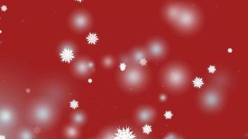 fiocco di neve sei stelle dodici rami ala di spina corta che cade sullo schermo nero, elemento di particelle di polvere di ghiaccio per il festival di natale sfondo rosso scuro video