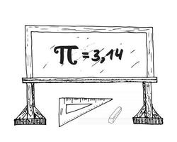 Pi símbolo icono dibujado a mano, signo matemático caligráfico grunge en la ilustración de vector de blakboard de la escuela