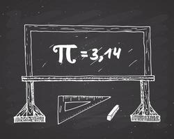 Pi símbolo icono dibujado a mano, signo matemático caligráfico grunge en la ilustración de vector de blakboard de la escuela