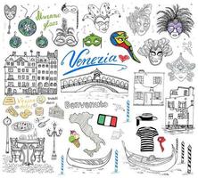 elementos de boceto de venecia italia. dibujado a mano con. dibujo garabatos ilustración vectorial vector