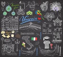 Venice Italy sketch elements. Hand drawn set with. Drawing doodles vector illustration