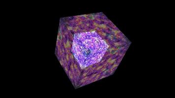 double cube cube mystery abstract glow liquid energy full power violet purple and dark line surface video