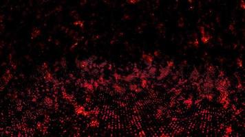 Abstract dark red lava flame and dark smoke million particles pattern waveform oscillation fast move, visualization wave technology digital surface video