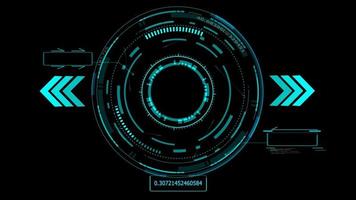 tecnologia futurista elemento holográfico digital laser efeito de brilho seta laser azul e duas bordas de texto explicativo com tom azul numérico video