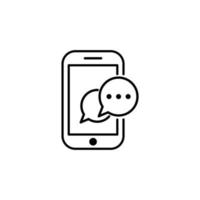 Mobile phone chat message notifications vector icon isolated line outline style, smartphone chatting bubble speeches pictogram, concept of online talking, speak messaging, conversation, dialog symbol