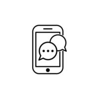 Mobile phone chat message notifications vector icon isolated line outline style, smartphone chatting bubble speeches pictogram, concept of online talking, speak messaging, conversation, dialog symbol