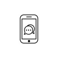 Mobile phone chat message notifications vector icon isolated line outline style, smartphone chatting bubble speeches pictogram, concept of online talking, speak messaging, conversation, dialog symbol