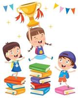 Cute Schoolchildren And Colorful Books vector