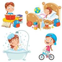 Little Kid Making Daily Routine Activities vector