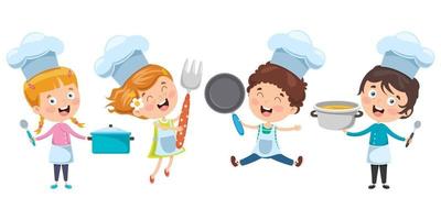 Happy Cute Little Chef Cooking vector