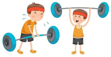 Little Boy Making Weight Lifting Exercise vector