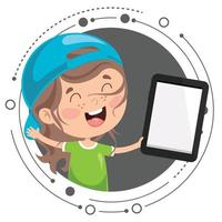 Little Happy Kid Using Technology vector