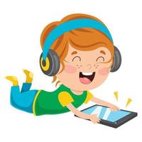 Little Happy Kid Using Technology vector