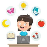 Little Happy Kid Using Technology vector