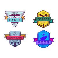 Conjunto de insignias de águila y bosque, luna y montaña. vector