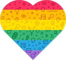 Lgbt pride rainbow flag in heart forms set vector