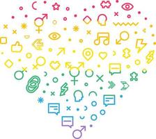 Lgbt pride rainbow flag in heart forms set vector