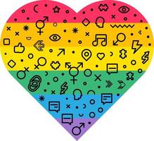 Lgbt pride rainbow flag in heart forms set vector